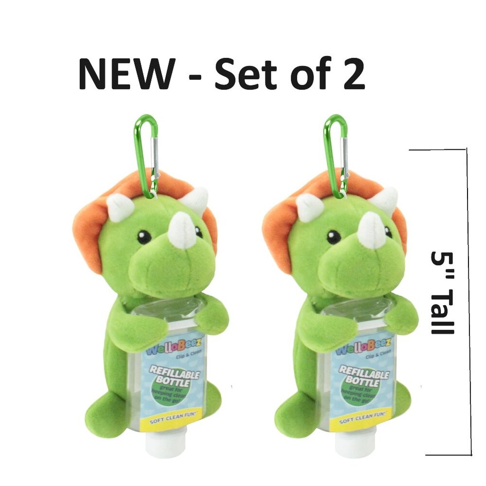 NEW 2X Toy Bundle 5" WelloBeez Dinosaur Hand Sanitizer Bottle Plush Keychain Toy
